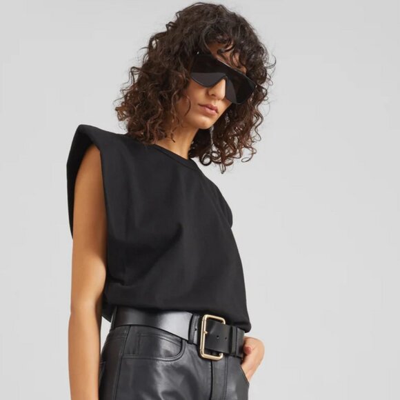 The Frankie Shop Eva Padded Shoulder Muscle T-Shirt - Picture 2 of 7